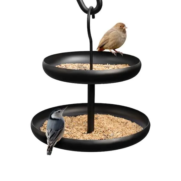 Monarch Abode Metal Hanging Two-Tier Bird Feeder, Outdoor Bird Feeder with Two Levels, Decor for Garden, Backyard, Patio, & Deck