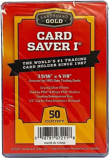 Cardboard Gold Card Saver 1 - 50 Count - Semi Rigid Card Holder, Trading Card Protectors - PSA-Approved Cardsaver for Baseball, Trading, Sports Cards - Card Sleeves, Binder, & Storage Box Compatible