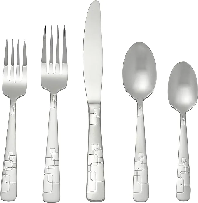 Oneida Quadratic 20 Piece Everyday Flatware, Service for 4, 18/0 Stainless Steel, Silverware Set, 3.6 x 6.3 x 10.3 inches