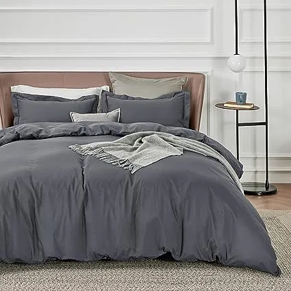 Bedsure Dark Grey Duvet Cover Queen Size - Soft Brushed Microfiber Duvet Cover for Kids with Zipper Closure, 3 Pieces, Include 1 Duvet Cover (90"x90