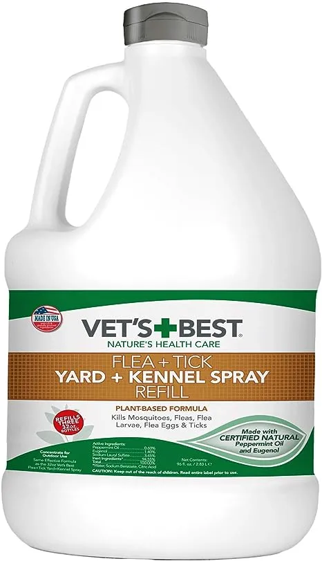 Vet's Best Flea and Tick Yard and Kennel Spray - Yard Treatment Spray Kills Mosquitoes, Fleas, and Ticks with Certified Natural Oils - Plant Safe - 96 oz Refill