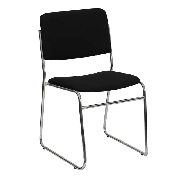 Flash Furniture HERCULES Series 500 lb. Capacity Black Fabric High Density Stacking Chair with Chrome Sled Base