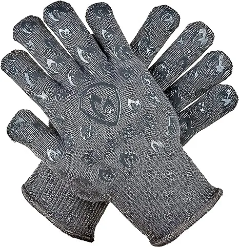 GRILL ARMOR GLOVES – Oven Gloves 932°F Extreme Heat & Cut Resistant Oven Mitts with Fingers for BBQ, Cooking, Grilling, Baking – Accessory for Smoker, Cast Iron, Fire Pit, Camping, Fireplace and More