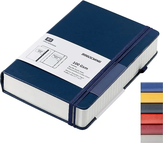 996DEMING Large Lined Journal Notebook for Work - 360 Pages Journals for Writing B5 College Ruled Notebook,100gsm Lined Paper,Leather Hardcover Journal for Men and Women,7.6'' X 10'' (Navy, B5)