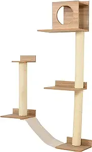 PawHut Wall-Mounted Multi-Level Cat Tree Activity Tower with Sisal-Covered Scratching Posts & An Interior Condo Area