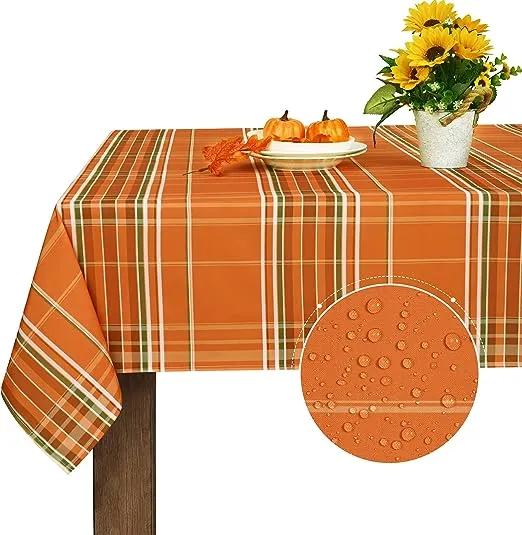 Autumn Fall Tablecloth for Thanksgiving, Gingham Buffalo Plaid Table Cloth, Checkered Waterproof Spillproof Table Cover for Dinner Kitchen Party Holiday Decoration, Yellow Orange, Square 55 x 55 Inch