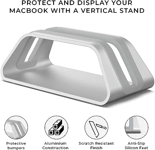 HumanCentric Vertical Laptop Stand for MacBook, Compatible with MacBook Pro Stand, MacBook Air Stand, Laptop Holder for Apple Laptop Desk Stand, Aluminum Laptop Vertical Stand, Silver MacBook Stand