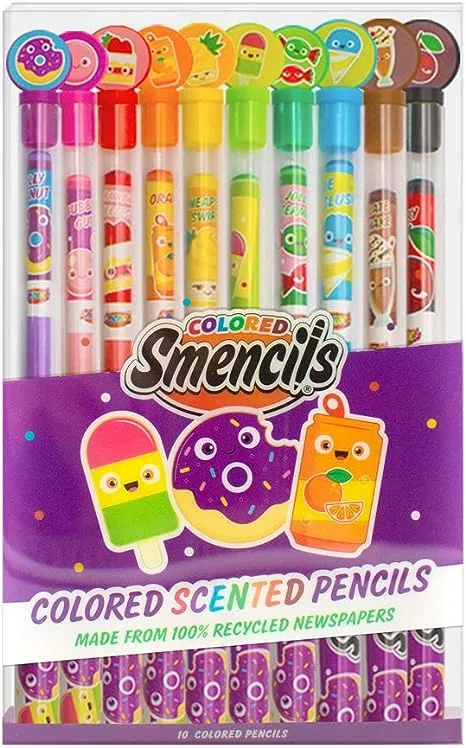 Colored Smencils - Patented Gourmet Scented Colored Pencils made from Recycled Newspapers, 10 Count, Gifts for Kids, School Supplies, Classroom Rewards