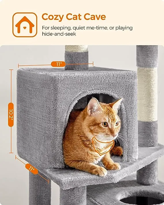 Feandrea Cat Tree 61-Inch Cat Tower for Indoor Cats Plush Multi-Level Cat Condo with 5 Scratching Posts