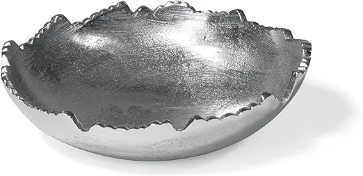 Red Co. 8.75” Silver Moon Decorative Metal Torn Hammered Asymmetrical Centerpiece Bowl with Pointed Edges