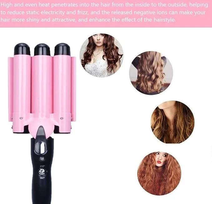 3 Jumbo Barrel Curling Iron Wand 32mm Hair Waver Temperature Adjustable Ceramic Big Waves Hair Crimper (1.25'')