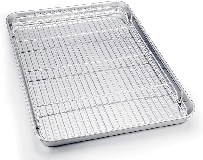 TeamFar Baking Sheet with Rack Set Stainless Steel Baking Pan Tray Cookie Sheet with Cooling Rack