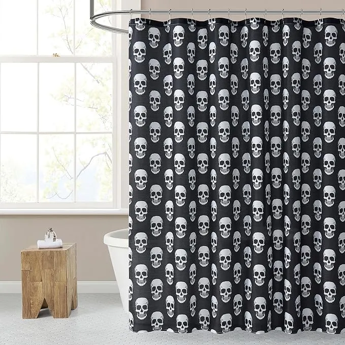 Mloabuc® Happy Halloween Shower Curtain 72x72inch Gothic Black White Sugar Skull Skeleton Witchy Shower Curtain Spooky Bathroom Set Moon Crow Bathtub Accessoriess Decor, Sets with 12 Hooks