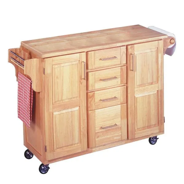 Natural Wood Kitchen Cart with Breakfast Bar