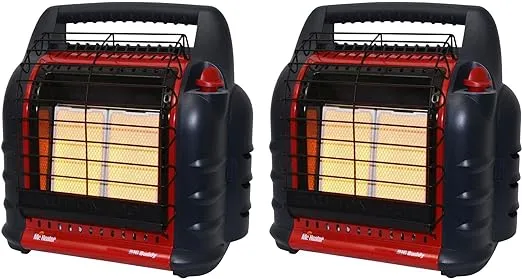 Mr. Heater Big Buddy 4,000 to 18,000 BTU 3 Setting Indoor Outdoor Portable LP Gas Heater Unit with Dual Tank Connection, Black/Red (2 Pack)