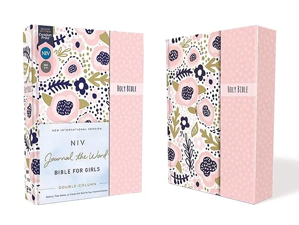 NIV, Journal the Word Bible for Girls, Double-Column, Hardcover, Pink, Magnetic Closure, Red Letter, Comfort Print: Reflect, Take Notes, or Create Art Next to Your Favorite Verses