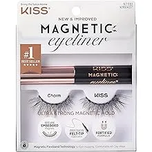 KISS Magnetic, False Eyelashes, 'Charm', 12 mm, Includes 1 Pair Of Magnetic Lashes, Magnetic Lash Eyeliner, Contact Lens Friendly, Easy to Apply, Reusable Strip Lashes