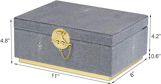 HofferRuffer Elegant Faux Leather Decorative Box, Storage Jewelry Box Organizer, Large Dresser Cosmetic Organizer Holder, Classic Jewelry Accessory Organizer, 11x8x4.8 inches (Grey)