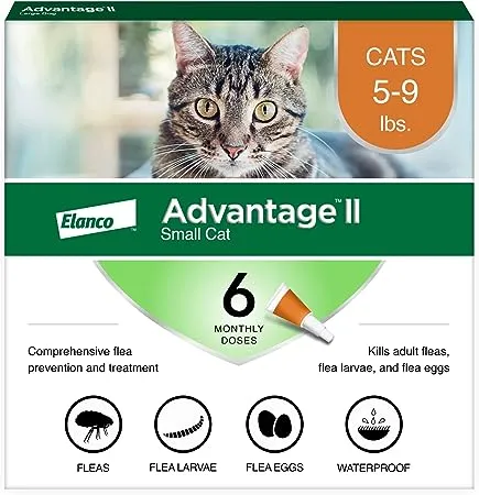 Advantage II Small Cat Vet-Recommended Flea Treatment & Prevention | Cats 5-9 lbs. | 4-Month Supply