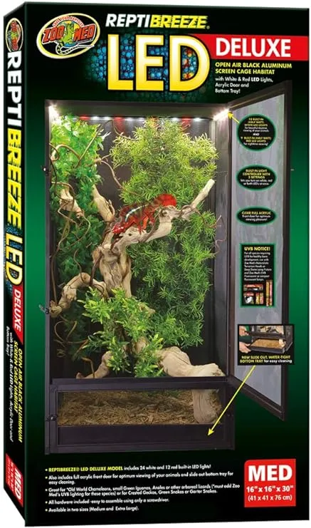 Zoo Med ReptiBreeze LED Deluxe Open Air Aluminum Screen Habitat X-Large - 1 c...