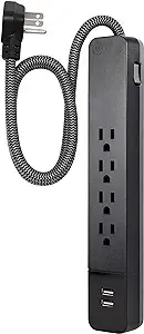 GE Pro 4-Outlet, 2-USB Surge Protector, 3ft., Black – 43631