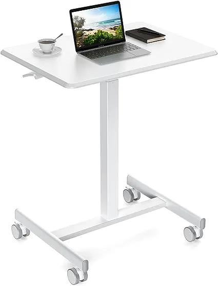 Sweetcrispy Small Mobile Rolling Standing Desk - Overbed Table, Teacher Podium with Wheels, Adjustable Work Table, Rolling Desk Laptop Computer Cart for Home, Office, Classroom