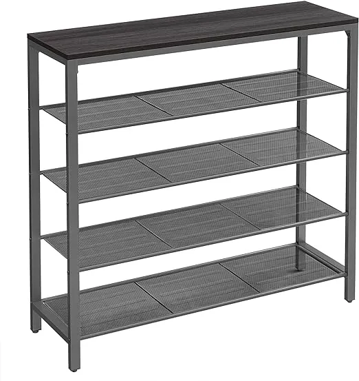 Shoe Rack, Organizer for Closet with 4 Mesh Shelves and Large Top for Bags, Entryway Hallway Shelf, Steel Frame, Industrial