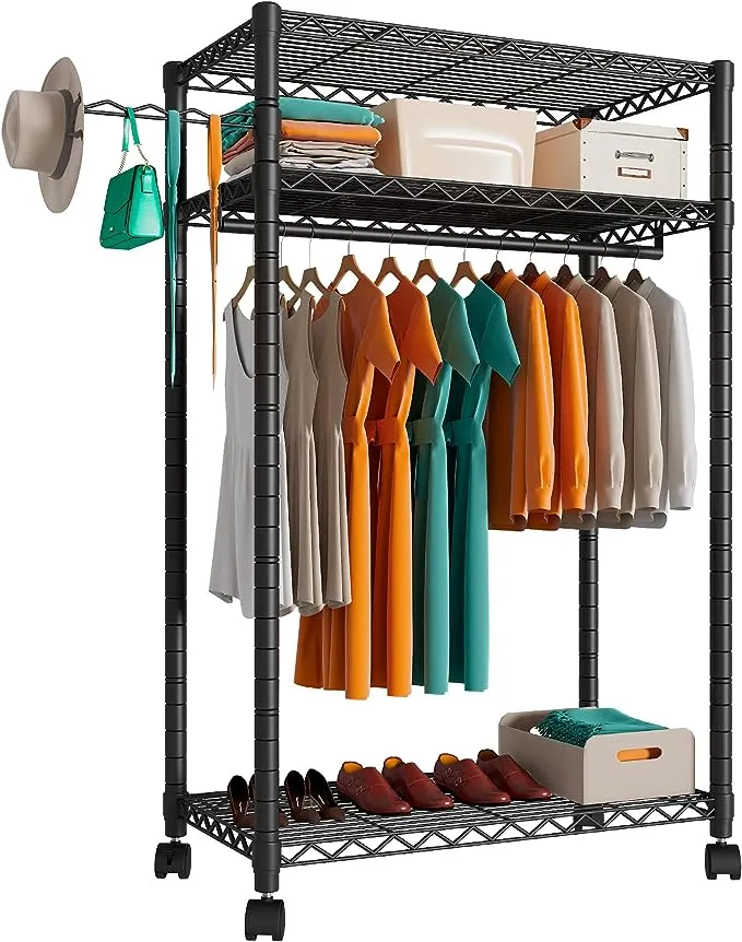 Heavy Duty Rolling Garment Rack,Portable Clothes Rack  Hanging Storage Bedroom