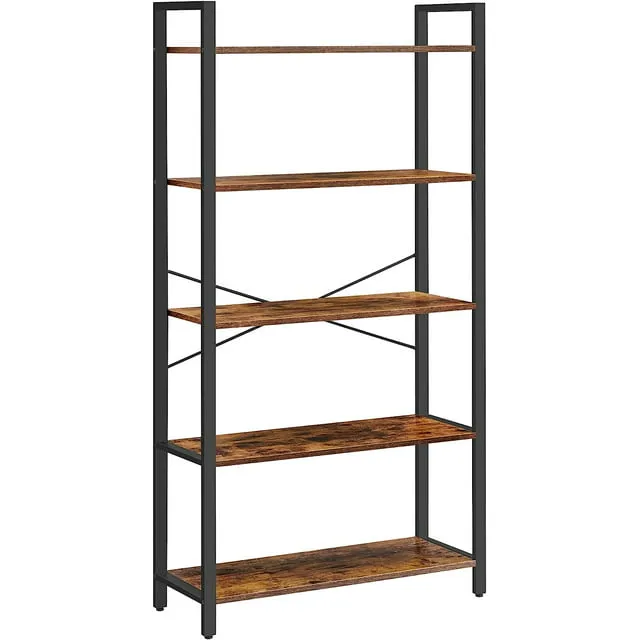 HCHQHS Bookshelf Adjustable 5 Tier Open Bookcase,Rustic Farmhouse Book Shelves, Industrial Wood and Black Metal Bookshelves,Mid Century Bookcase for Home Office Living Room Bedroom (Rustic, 5 Tier)HCHQHS Bookshelf Adjustable 5 Tier Open Bookcase,Rustic…