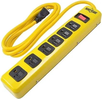 Yellow Jacket 5139n 14/3 6-Outlet Heavy Duty Industrial Metal Workshop Strip with 6-Foot Power Cord, Sliding Safety Covers and Overload Protection