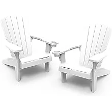 Keter Alpine Adirondack 2 Pack Resin Outdoor Furniture Patio Chairs with Cup Holder-Perfect for Beach, Pool, and Fire Pit Seating, White