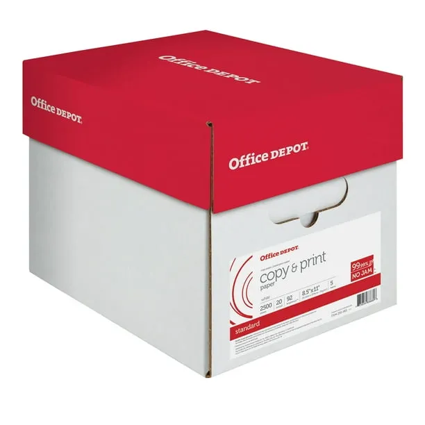 Office Depot Copy Print Paper, 8 1/2in. x 11in., 20 Lb, Bright White, 500 Sheets Per Ream, Case Of 3 Reams, 1008