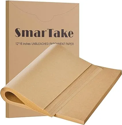 SMARTAKE 200 Pcs Parchment Paper Baking Sheets, 12x16 Inches Non-Stick Precut Baking Parchment, Perfect for Baking Grilling Air Fryer Steaming Bread Cup Cake Cookie and More (Unbleached)