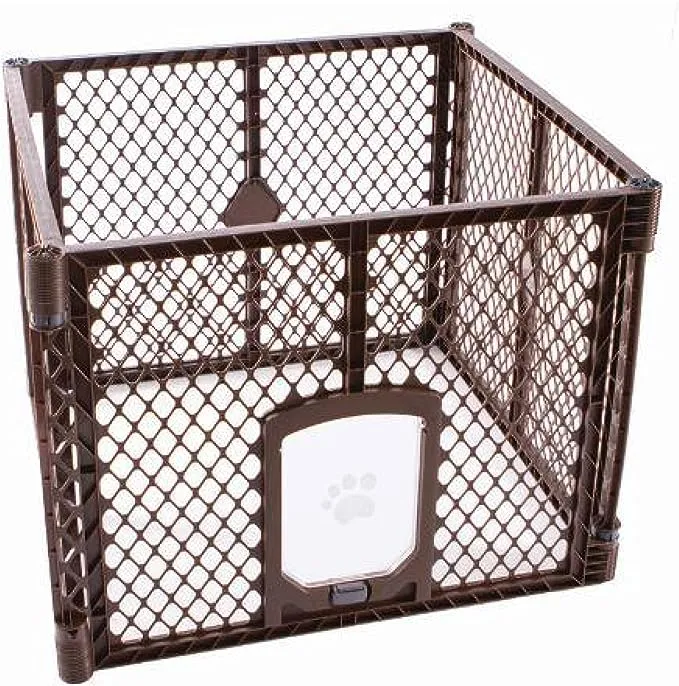 North States MyPet Petyard Passage 4 Panel Plastic Dog Playpen, Indoor Outdoor, Brown