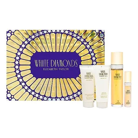 White Diamonds by Elizabeth Taylor for Women - 4 Pc Gift Set 3.3oz EDT Spray, 3.3oz Gentle Moisturizing Body Wash, 3.3oz Perfumed Body Lotion, 10ml EDT SprayWhite Diamonds by Elizabeth Taylor for Women - 4 Pc Gift Set 3.3oz EDT Spray, 3.3oz Gentle Moistu