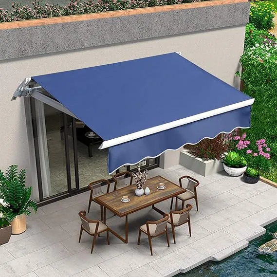 Toldo retráctil de 9,8 x 8,2 pies, para patio, refugio al aire libre con manivela y poliéster, resistente al agua, para patio, balcón, tienda, restaurante, cafetería, terraza