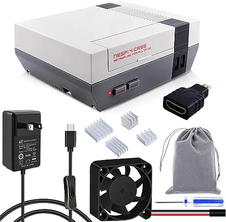 GeeekPi RETROFLAG NESPi 4 Case, with SSD CASE,USB-C Power Supply,HDMI Splitter Switch & Cooling Fan & Heatsinks for Raspberry Pi 4 Model B