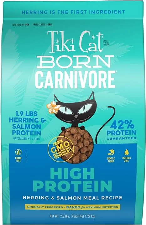 Tiki Cat Born Carnivore Herring & Salmon Dry Cat Food, 2.8-lb