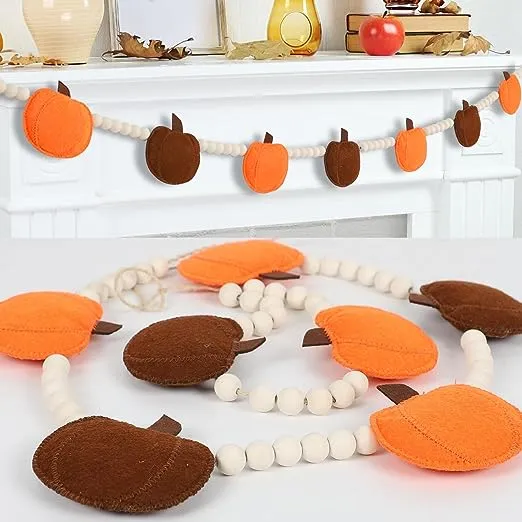 DAZONGE Thankgiving Decorations for Home, Felt Pumpkin Bead Garland for Thanksgiving Decor, Fall Thanksgiving Banner for Mantle Wall Decor