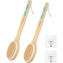 Metene 2 Pack Shower Brush with Soft and Stiff Bristles, Bath Dual-Sided Long Handle Back Scrubber Body Exfoliator for Wet or Dry Brushing