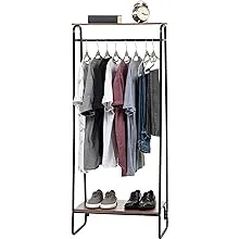 IRIS USA Clothes Rack with 1 Metal Shelf with Extra Adjustable Hanger Rod and Rotatable Ring, Easy to Assemble, Freestanding Metal Sturdy Garment Rack, Modern Versatile Design, Boutique Style, Black