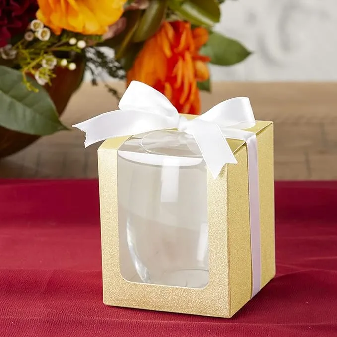 Kate Aspen, Gold Shimmer Display Gift Box, Gift/Party Favor, can hold 9 oz. Stemless Wine Glass (Set of 12)