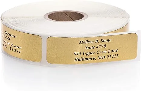 Gold Foil Personalized Return Address Labels Without Dispenser - Roll of 500 Custom Stickers