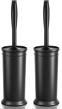 Toilet Brush and Holder 2 Pack, Toilet Bowl Brush with Extra Long Handle, Toilet Scrubber and Covered Holder, Toilet Brushes for Bathroom-Space Saving, Covered Brush, Durable, Deep Cleaning(Black)