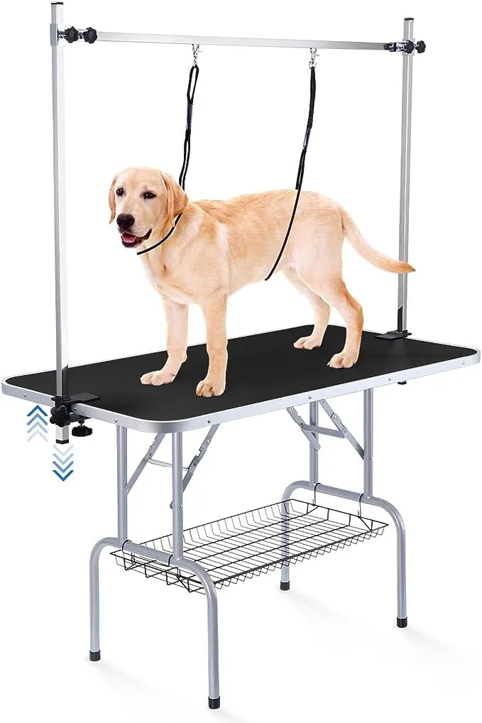 Unovivy Dog/Pet Grooming Table Foldable Height Adjustable - 36-Inch Portable Dog Grooming Table with Arm Noose & Mesh Tray, Maximum Capacity Up to 300