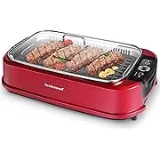 Smokeless Indoor Grill, Techwood 1500W Electric Grill Portable Korean Grill Non-Stick Grill Plates with Temperature Control, Removable Drip Tray, Tempered Glass Lid, Dishwasher-Safe