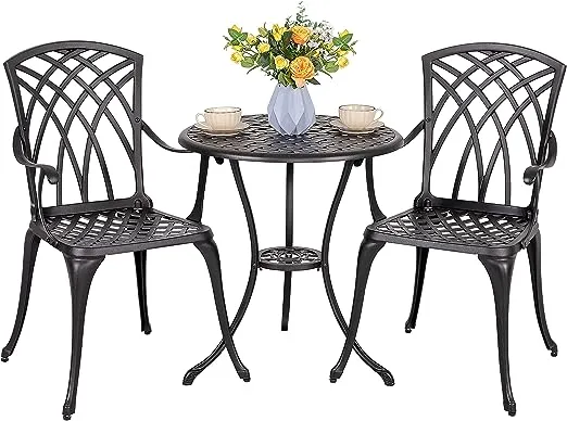 Nuu Garden 3-Piece Cast Aluminum Patio Bistro Set Rust-proof Outdoor Furniture Set