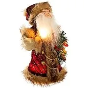 Kurt Adler Burgundy and Brown Santa Lighted Treetop, 10"