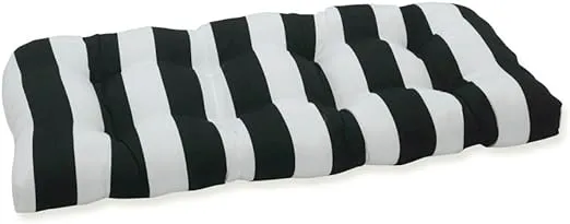 Pillow Perfect Stripe Indoor/Outdoor Sofa Setee Swing Cushion, Tufted, Weather, and Fade Resistant, 19" x 44", Black/Grey Solar, 1 Count