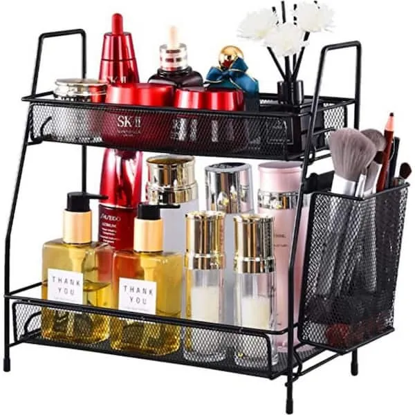 Dyiom Bathroom Organizer Countertop, 2-Tier Spice Rack Counter Organizer, Skincare Organizers, Storage Organizer, Black